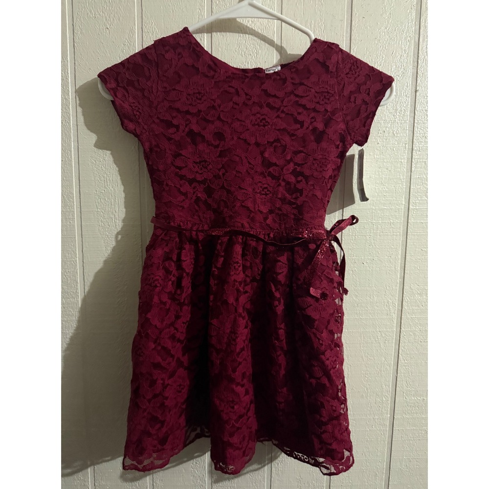 Carters Girls Burgundy Floral Lace Holiday Dress Size 5 NWT 271g024